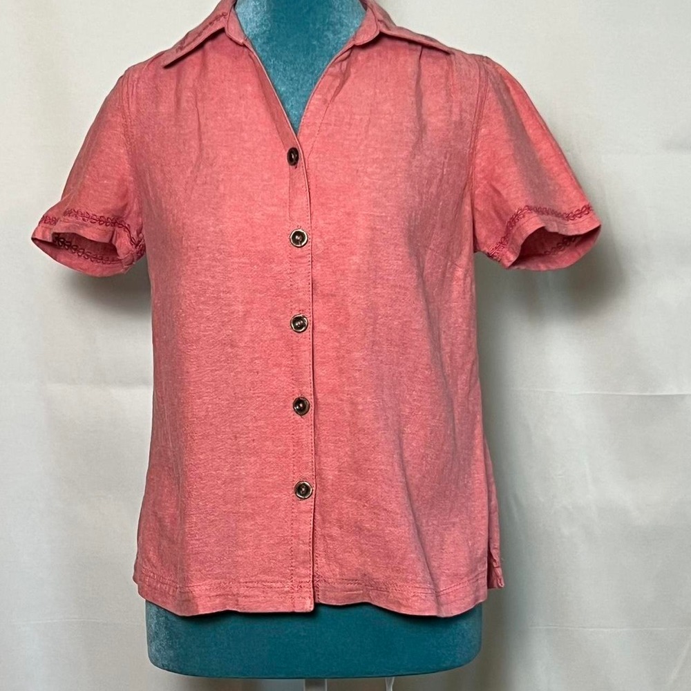 IB Diffusion Coastal Cottagecore Women Shirt Coral Pink Linen Blend Petite M